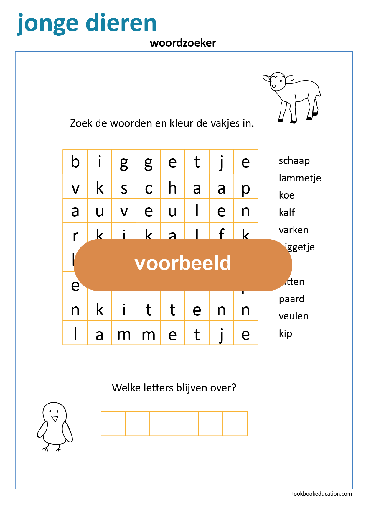 single Gematigd reputatie Werkblad Woordzoeker Jonge Dieren - Lookbook Education Basisschool