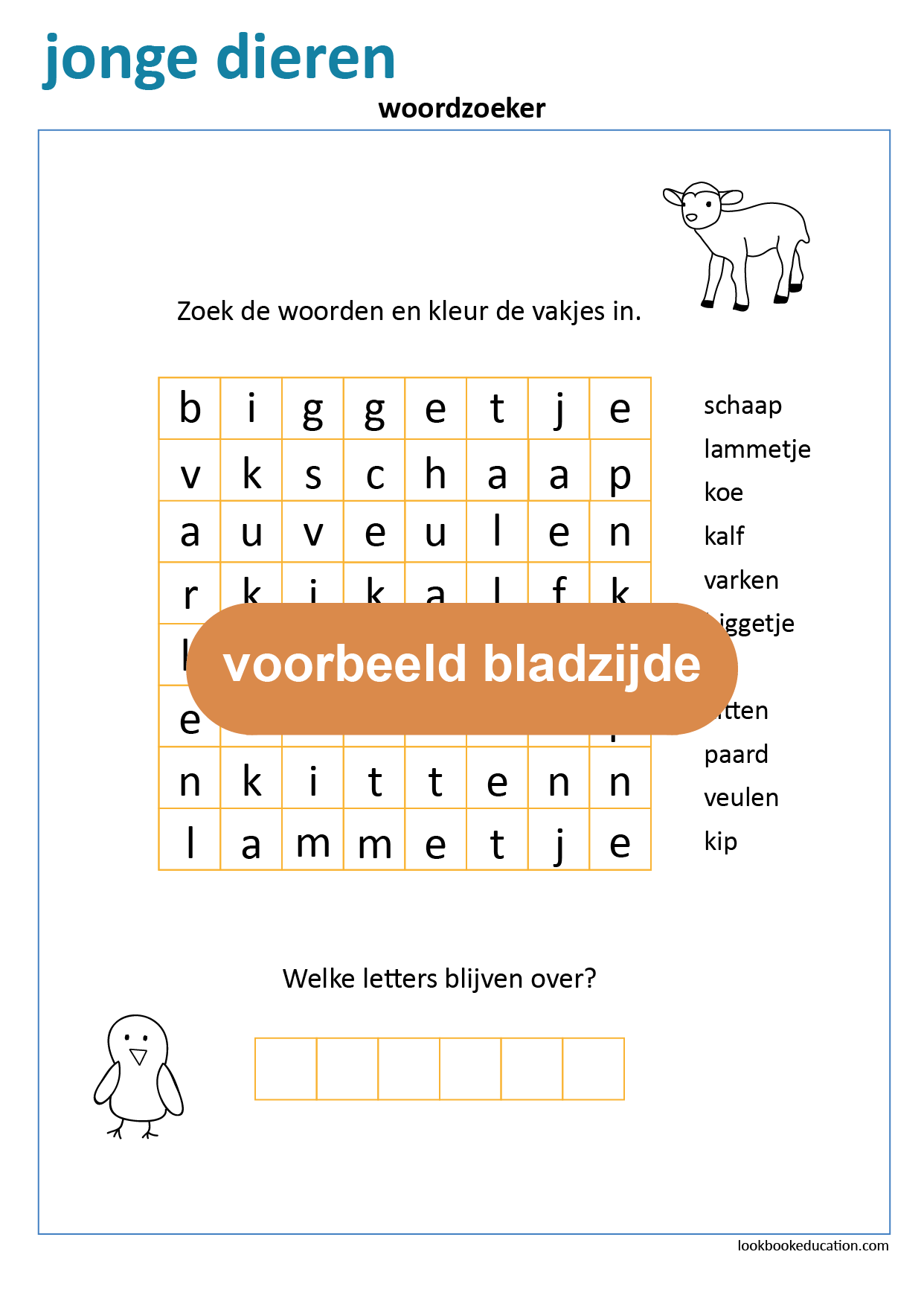 Cilia martelen Verlichten Werkblad Woordzoeker Jonge Dieren - Lookbook Education Nederland