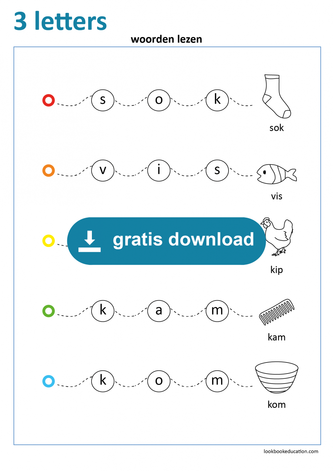 Werkblad Woorden Lezen 3 Letters