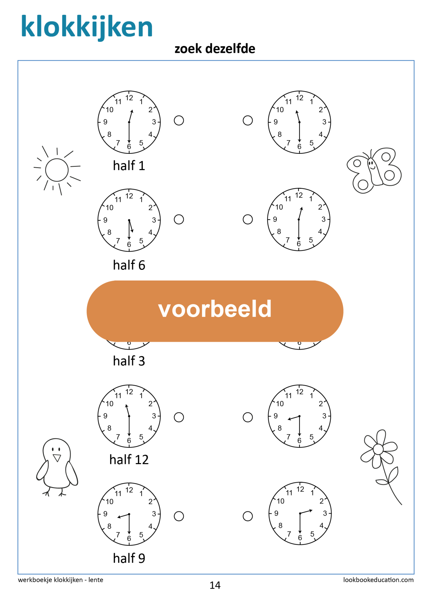 Werkblad Klokkijken Halve Uren - LookbookEducation.com/nl