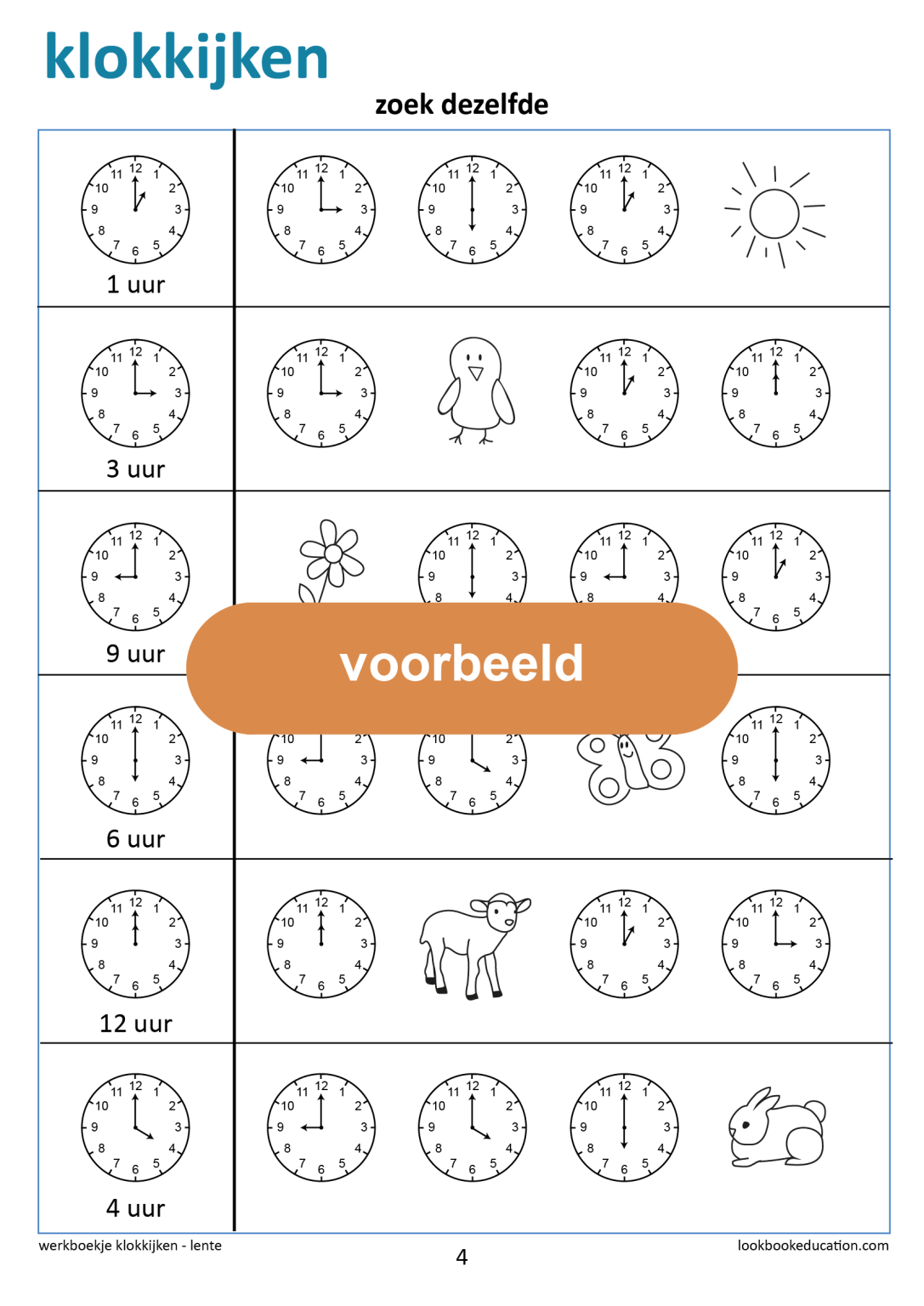 Werkblad Klokkijken Hele Uren LookbookEducation Com Nl