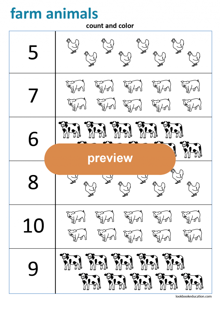 Worksheet Count and Color Farm Animals - Lookbook Education