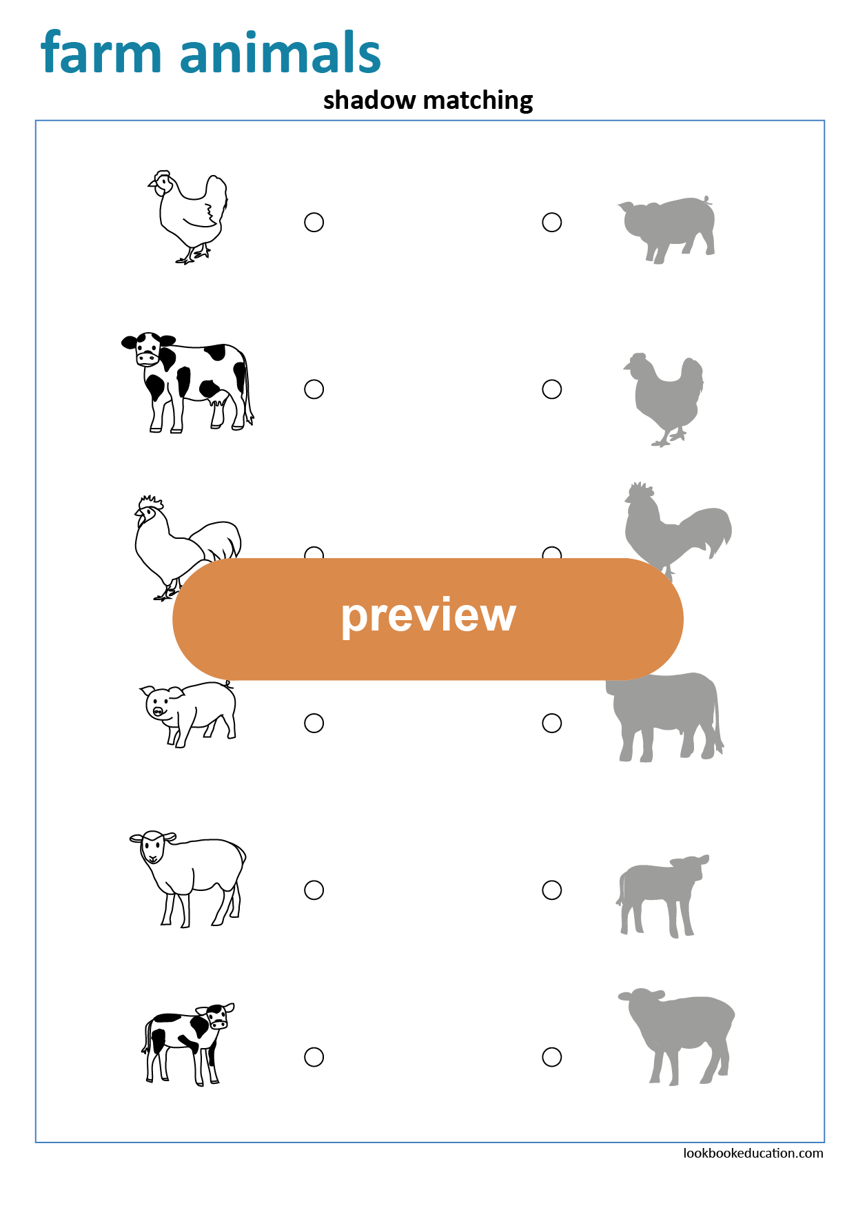 Worksheet Shadow Matching Farm Animals - Lookbook Education