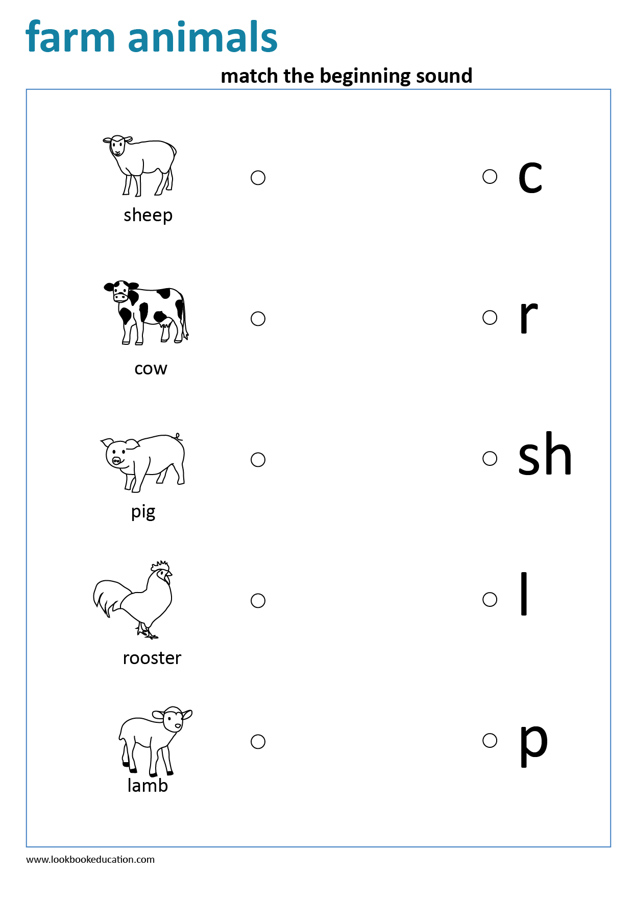 Worksheet Match the Beginning Sound Farm Animals - Lookbook Education