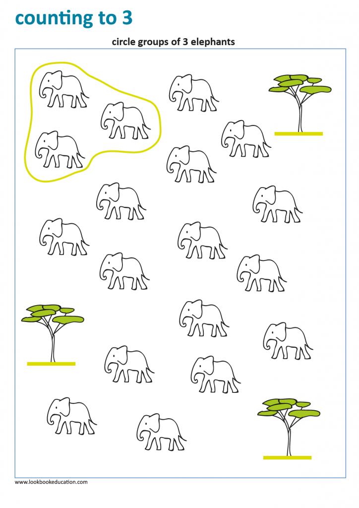 Worksheet Counting Groups of 3 Elephants - Lookbook Education