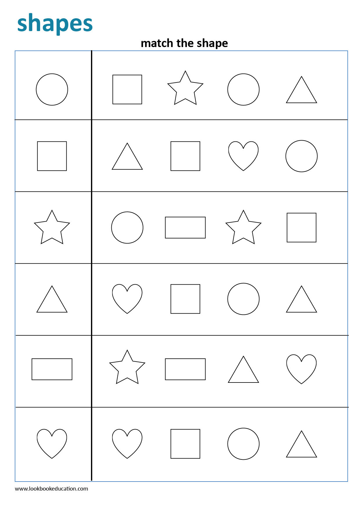 Worksheet Matching Shapes - Lookbook Education