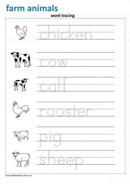 Worksheet Word Tracing Farm Animals