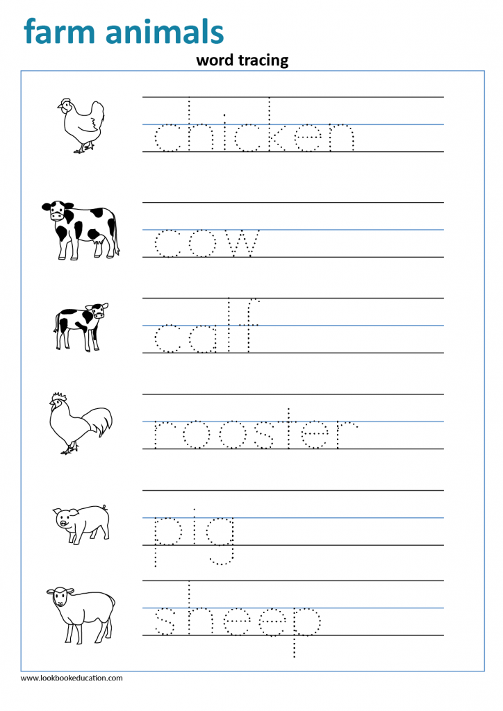 Worksheet Word Tracing Farm Animals - Lookbook Education