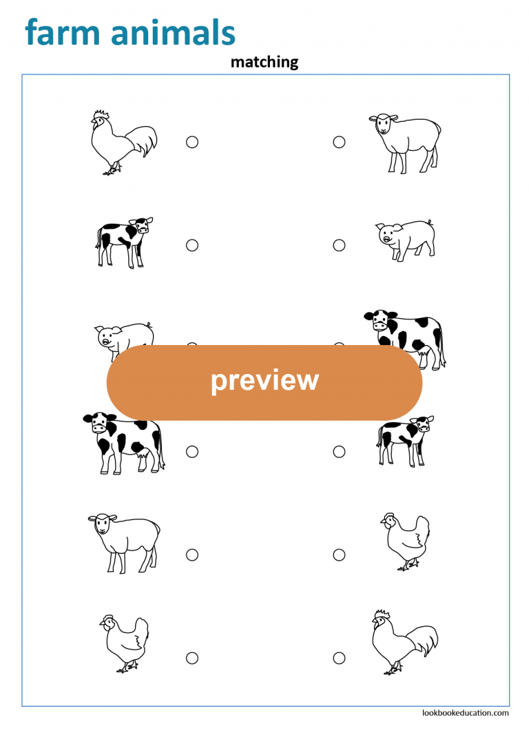 Worksheet Matching Farm Animals - LookbookEducation.com