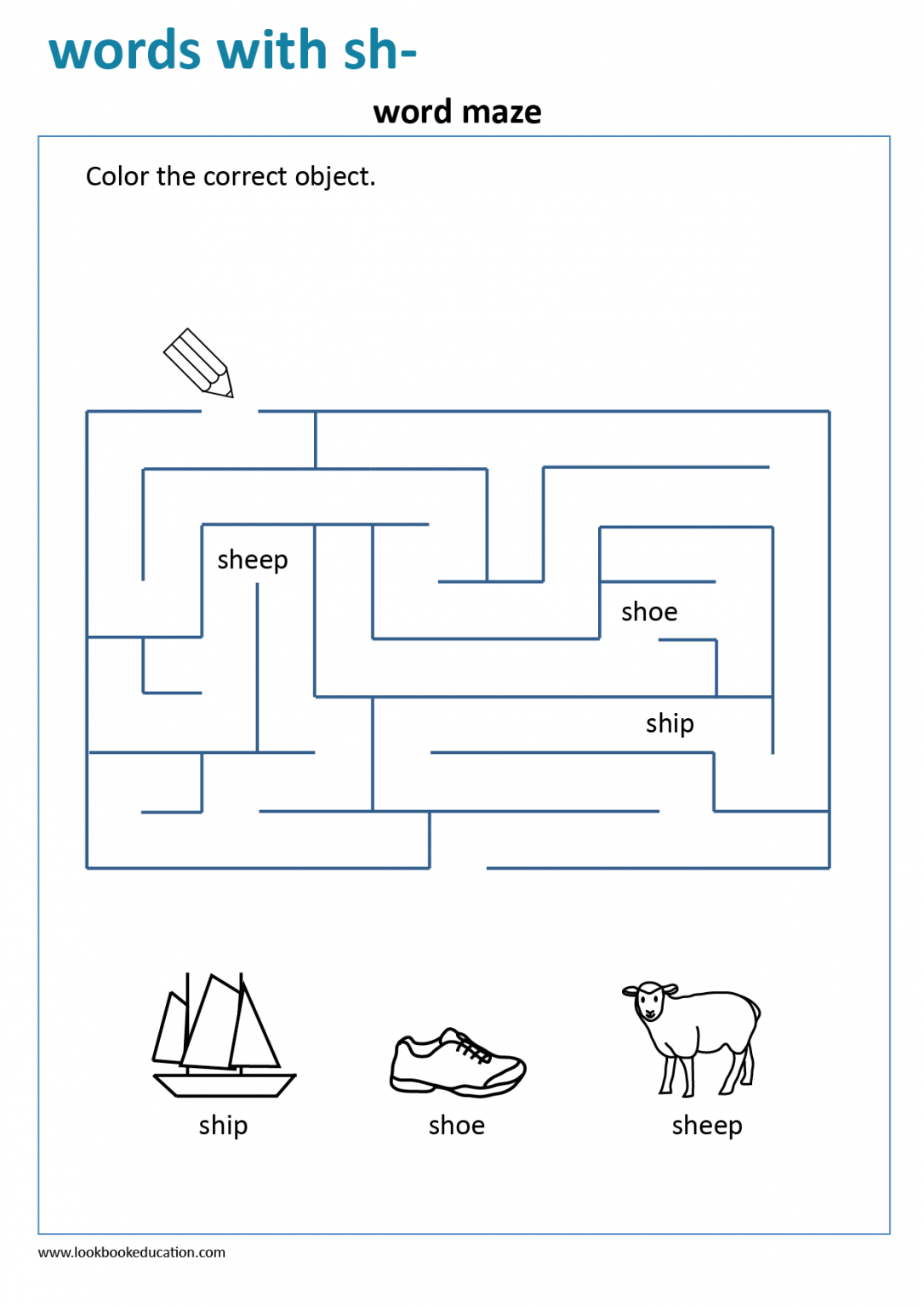 Worksheet Maze Words with sh
