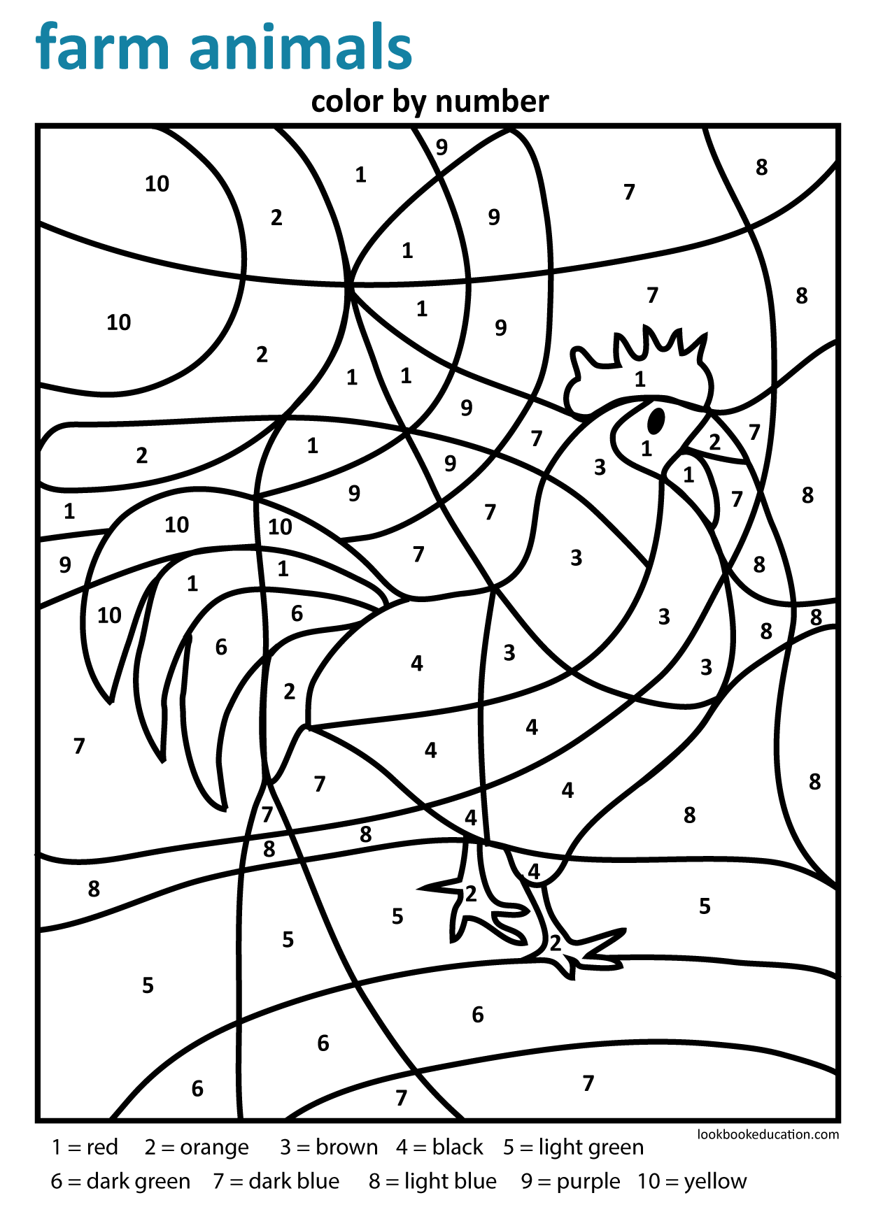 Worksheet Color by Number Farm Animals   LookbookEducation.com
