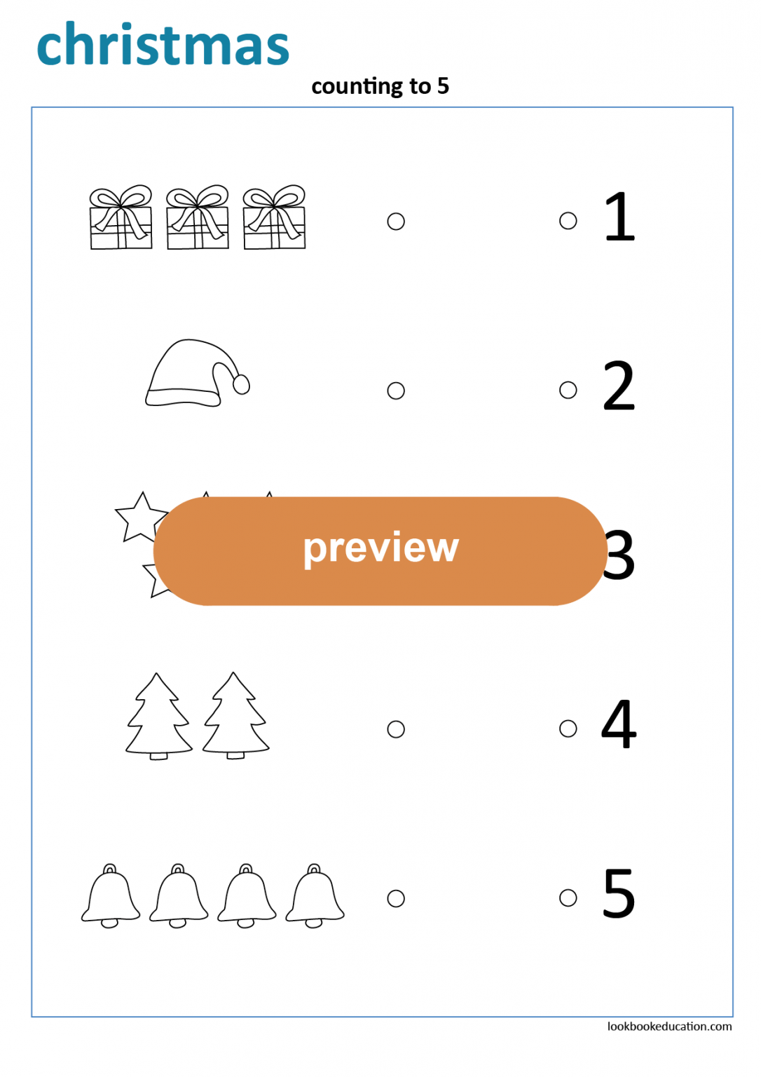 Worksheet Counting to 5 Christmas - LookbookEducation.com