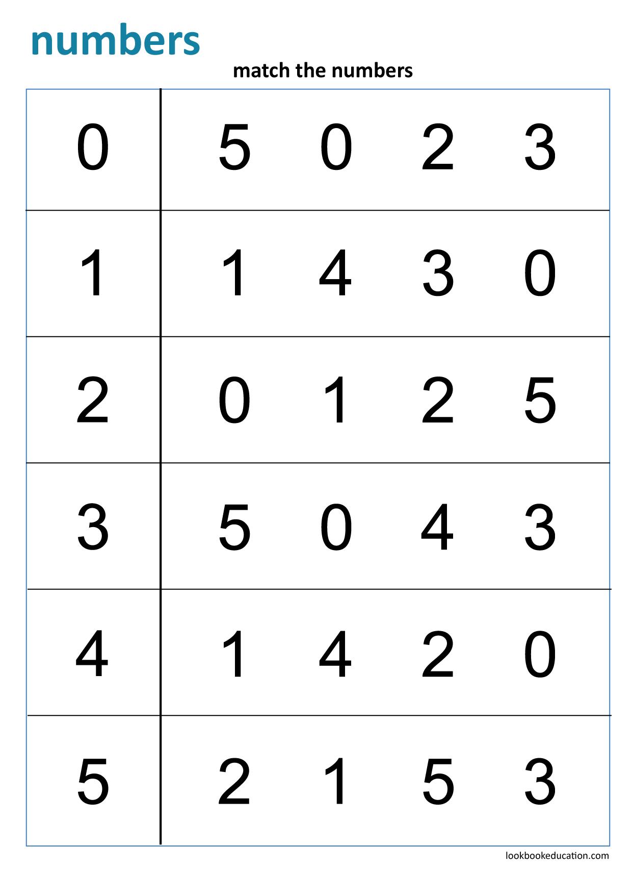 Printable Number Match Worksheet