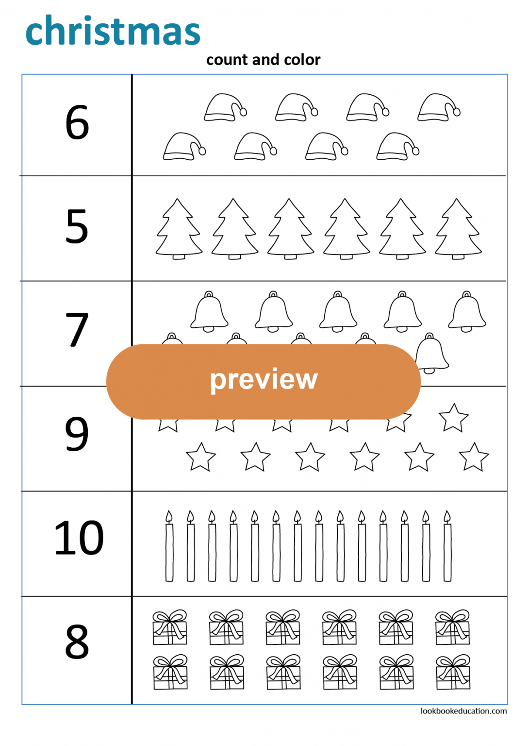 Worksheet Christmas Count and Color - LookbookEducation.com