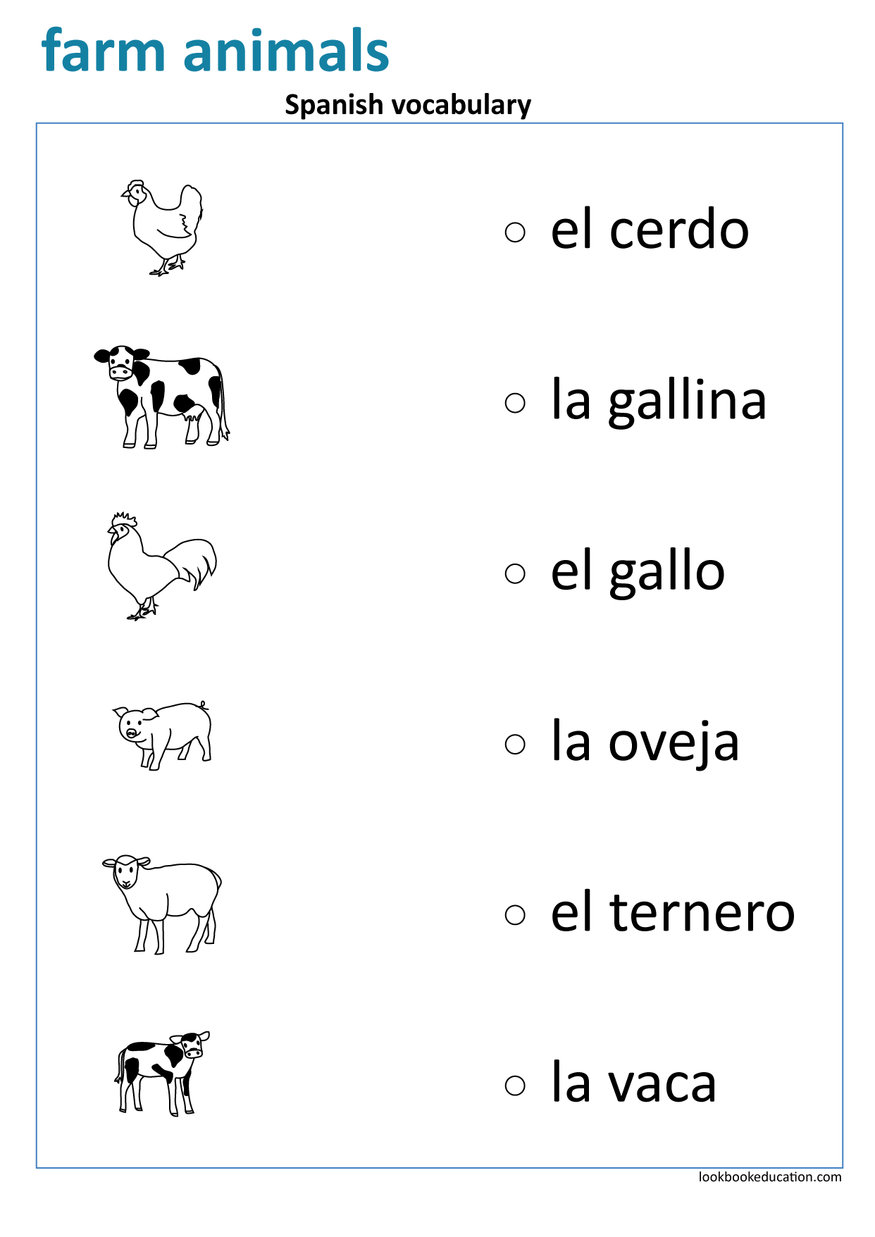 Spanish Animal Worksheets For Kids