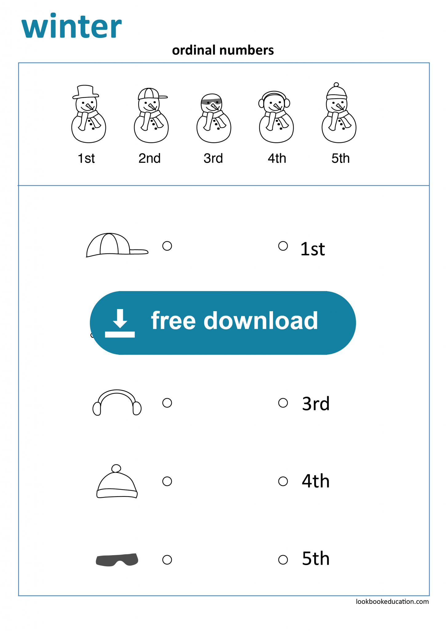 Worksheet Ordinal Numbers Winter - LookbookEducation.com
